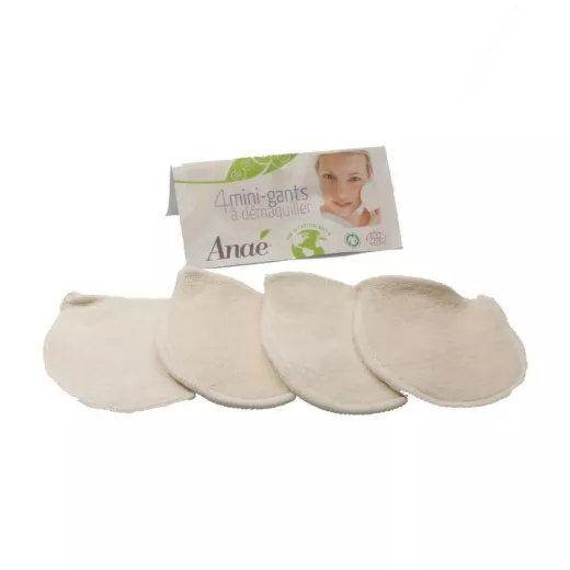 4 mini gants à démaquiller Anaé en coton bio 4 mini gants à démaquiller Anaé en coton bio