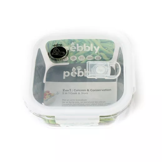 Plat et boîte de conservation, carrée, en verre  Plat et boîte de conservation, carrée, en verre