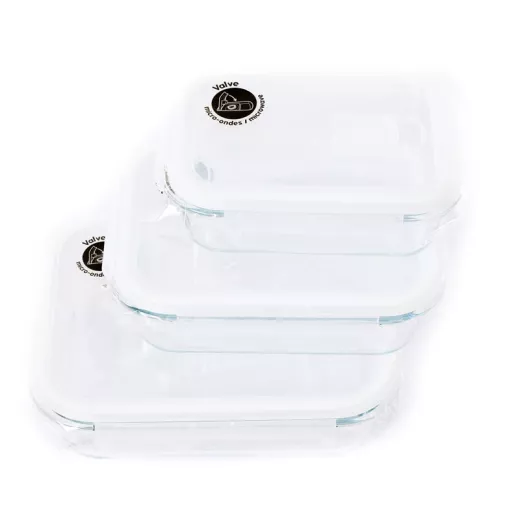 Lot de 3 boîtes/plats en verre rectangulaires pour conservation ou cuisson Lot de 3 boîtes/plats en verre rectangulaires pour conservation ou cuisson