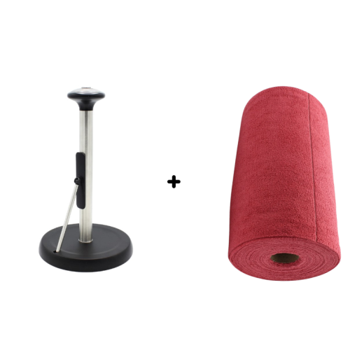 Pack rouleau microfibre rouge + dérouleur pratique