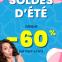 Une bannière publicitaire pour des soldes d'été. Elle met en avant une réduction allant jusqu'à 60% sur tout le site.
