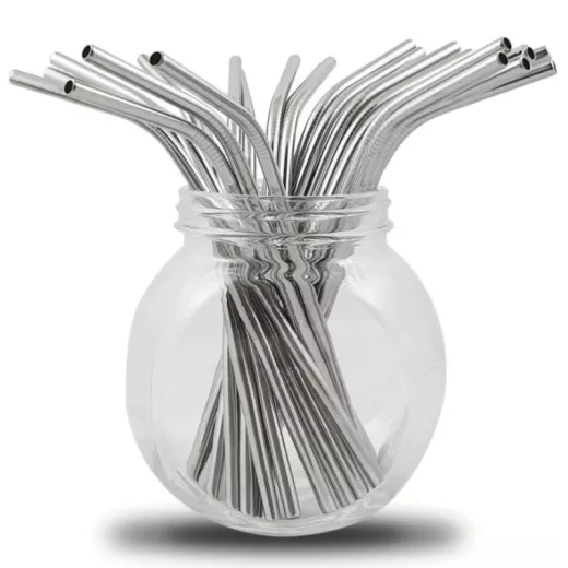 Lot de 4 pailles en inox courbées avec goupillon et étui Lot de 4 pailles en inox courbées avec goupillon et étui