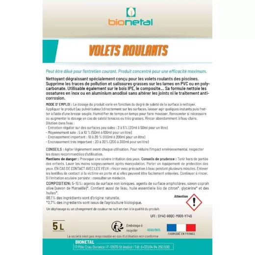 Produit nettoyant écologique pour volets roulants de piscine en spray ou en bidon Produit nettoyant écologique pour volets roulants de piscine en spray ou en bidon