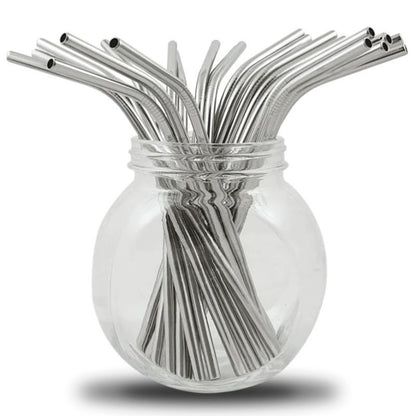 Lot de 4 pailles en inox courbées avec goupillon et étui