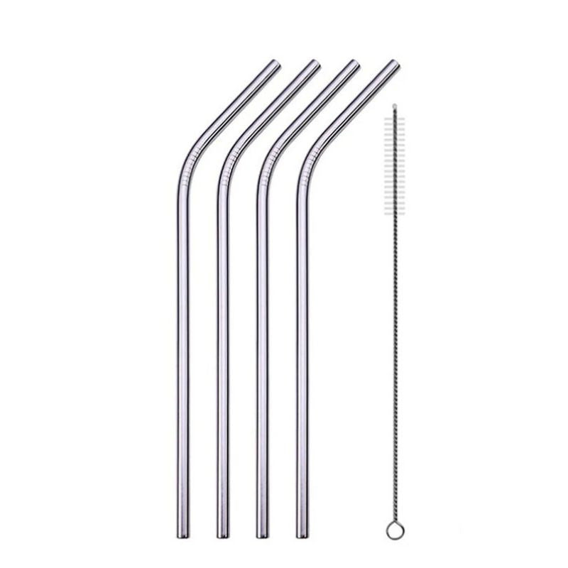 Lot de 4 pailles en inox courbées avec goupillon et étui