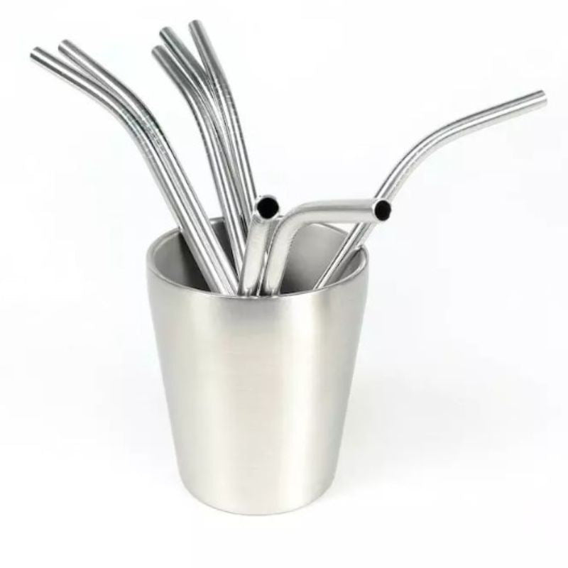 Lot de 4 pailles en inox courbées avec goupillon et étui