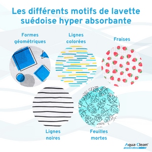 Différents motifs de la lingette suédoise Aqua Clean Concept