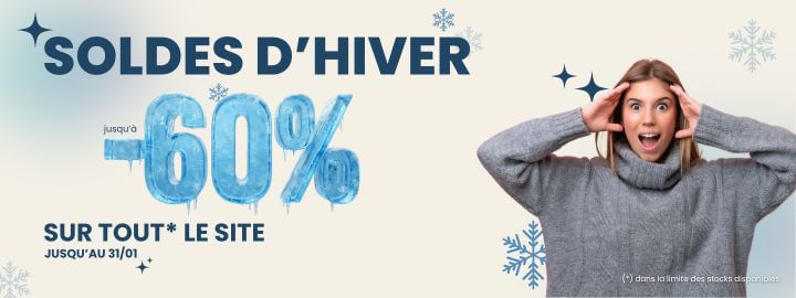 SOLDES d'hiver jusque -60% : profitez de promotions sur tout le site ! valable jusqu'au 31 janvier inclus !