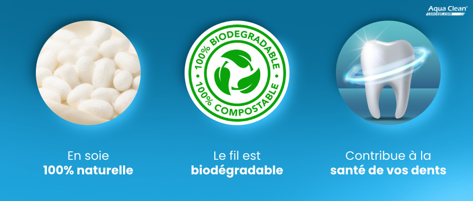Le fil dentaire de la marque Bambaw est fait de soie naturelle et est 100% biodégradable.