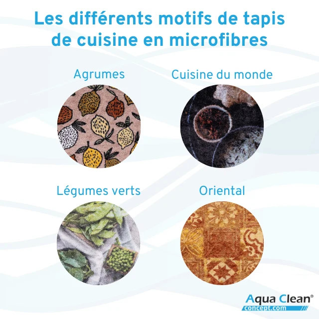 Motifs des tapis en microfibres absorbants pour cuisine Aqua Clean Concept