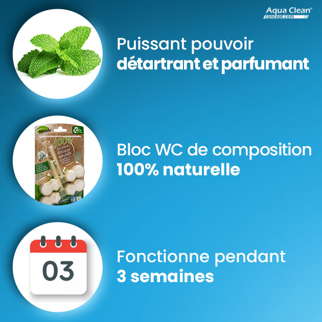 Pastilles écologiques Aquaclean pour cuvette à la menthe et à l'eucalyptus