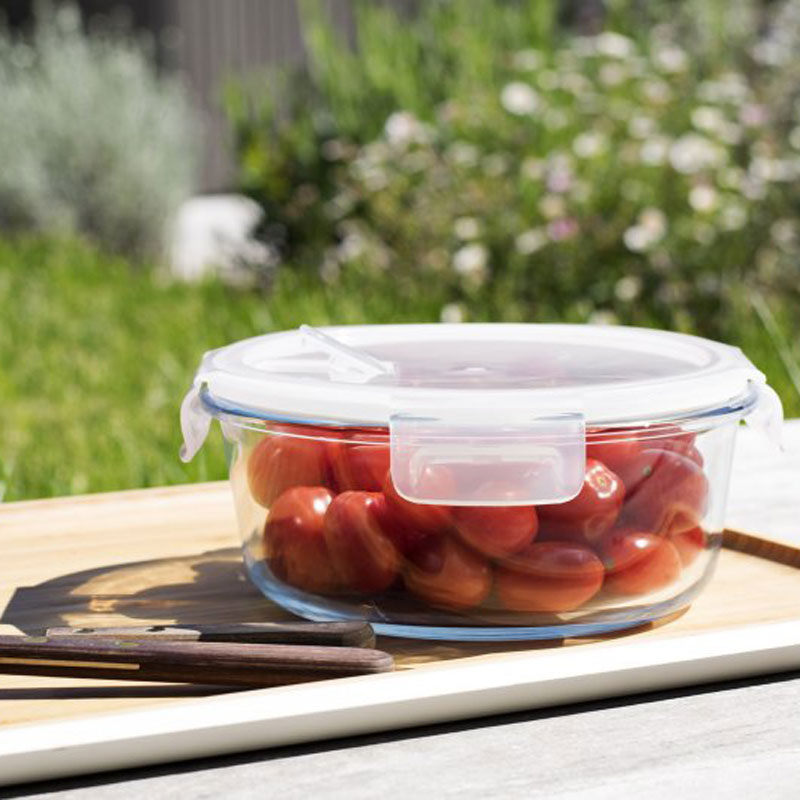 Boîte de conservation ronde en verre pebbly