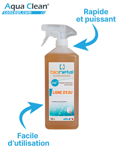 Produit nettoyant écologique pour ligne d’eau de piscine en spray ou en bidon